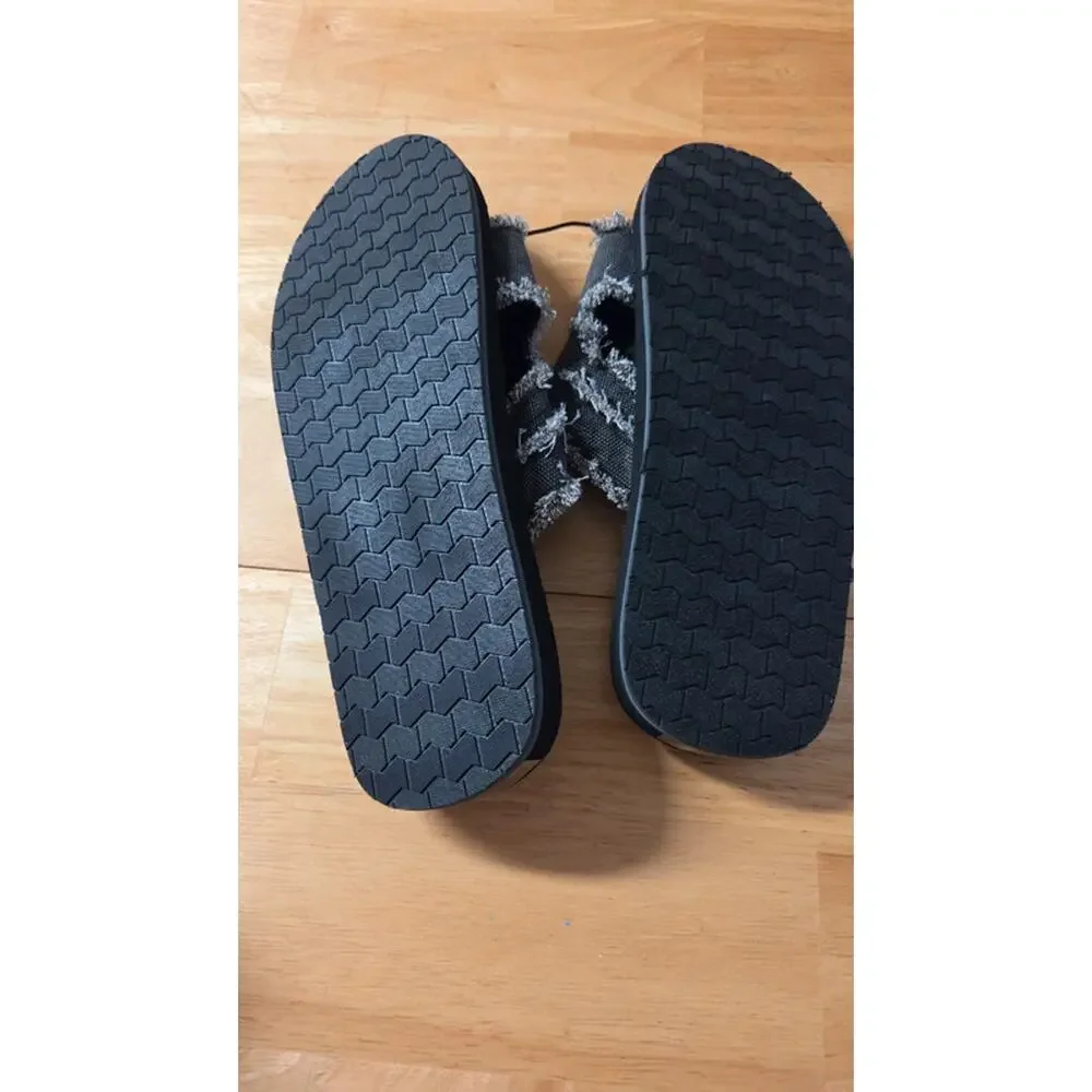 Vintage Stone Men's Slide Sandals XL 12/13 Black Frayed Canvas Slip on NWT